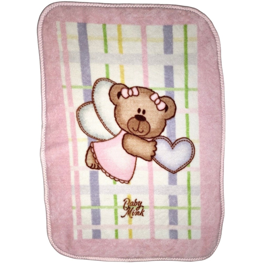 Baby Mink Pink Flying Angel Bear Blanket Heart Girl Soft Fleece 30x45